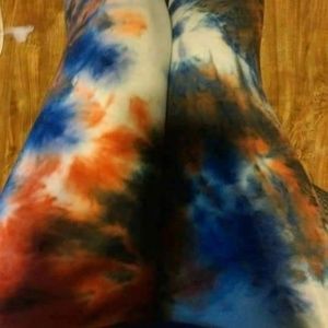 Super Plus Orange, White & Blue Tie Dye Leggings
